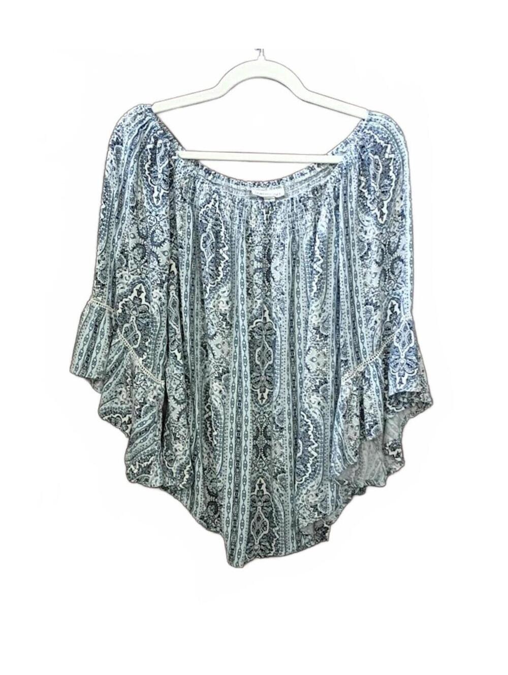 Westport Women's Blue Gray Paisley Rayon Poncho Top Plus Size 1X